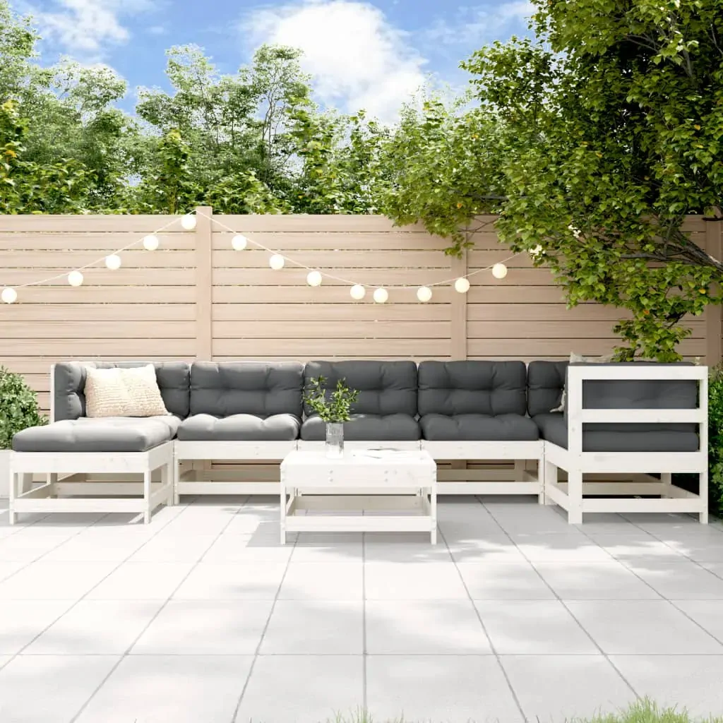 8 Piece Garden Lounge Set with Cushions White Solid Wood 8 Piece Garden Lounge Set with Cushions White Solid Wood