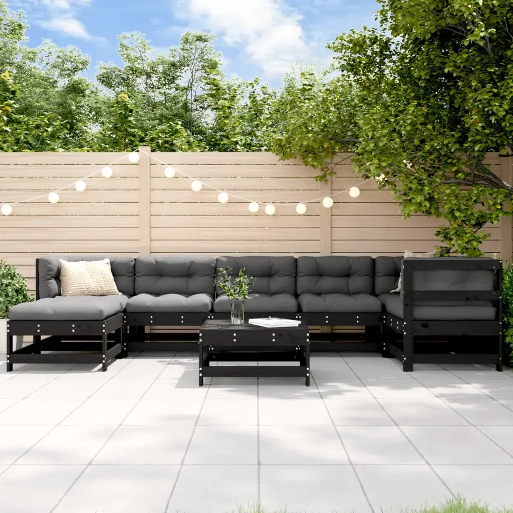 8 Piece Garden Lounge Set with Cushions Black Solid Wood 8 Piece Garden Lounge Set with Cushions Black Solid Wood