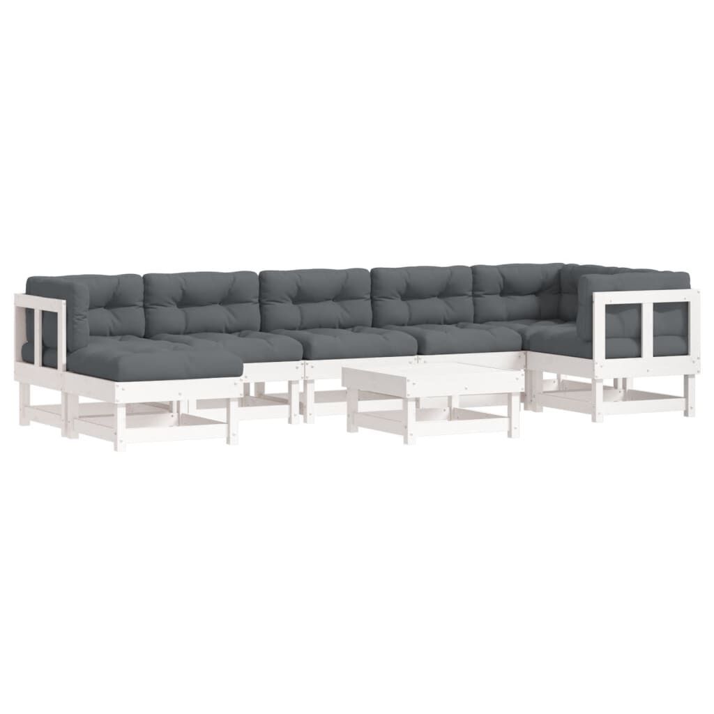 8 Piece Garden Lounge Set with Cushions White Solid Wood 8 Piece Garden Lounge Set with Cushions White Solid Wood