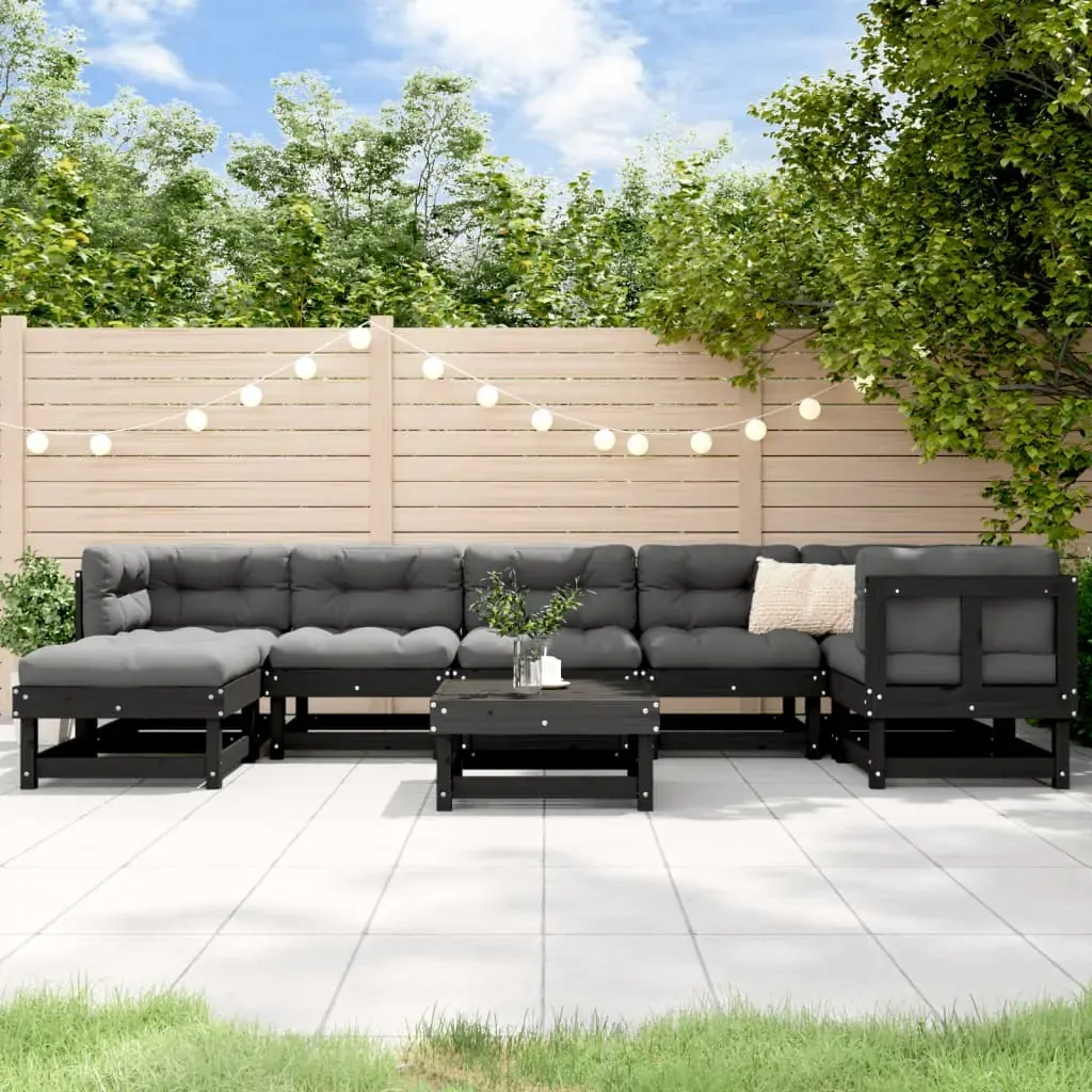 8 Piece Garden Lounge Set with Cushions Black Solid Wood 8 Piece Garden Lounge Set with Cushions Black Solid Wood
