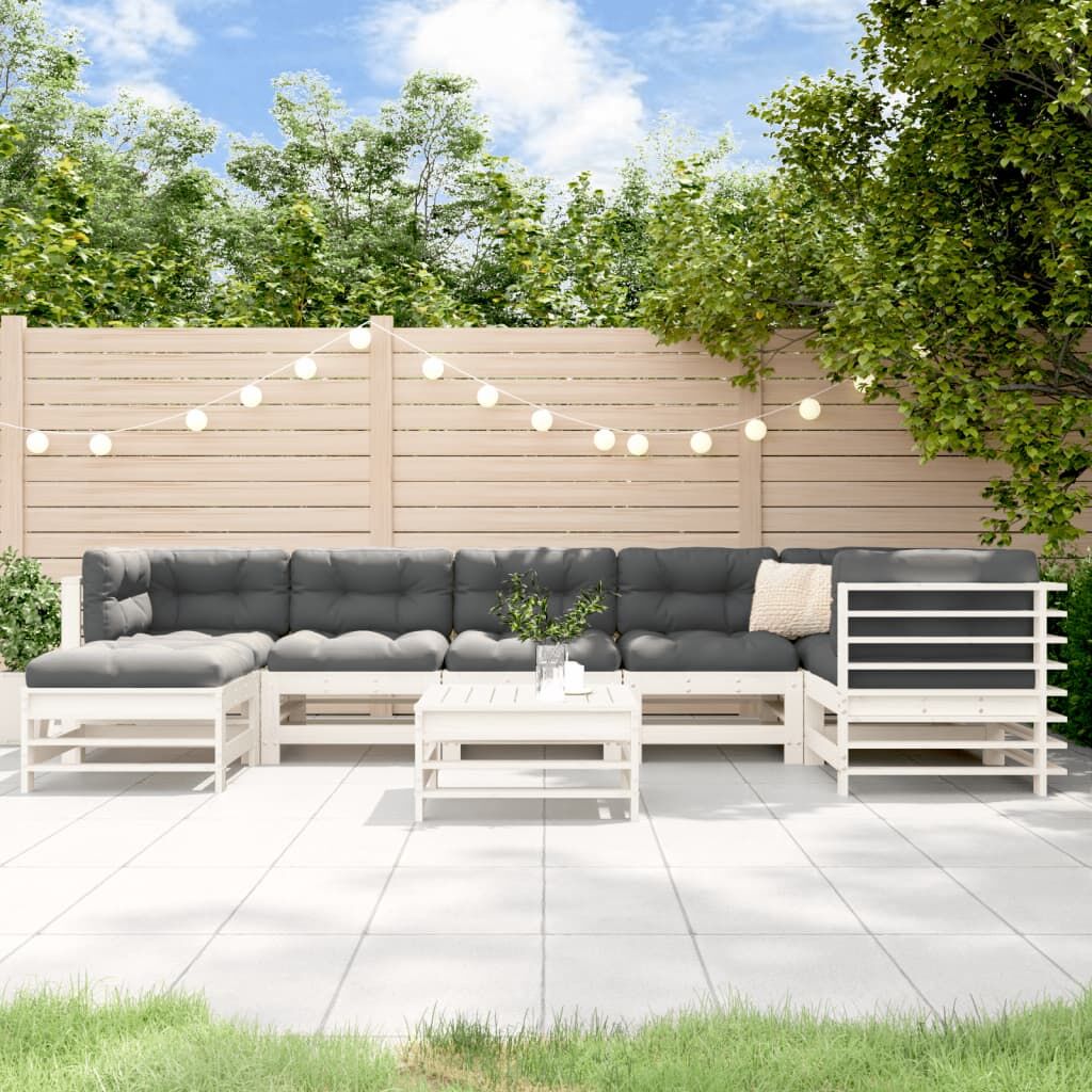 8 Piece Garden Lounge Set with Cushions White Solid Wood 8 Piece Garden Lounge Set with Cushions White Solid Wood