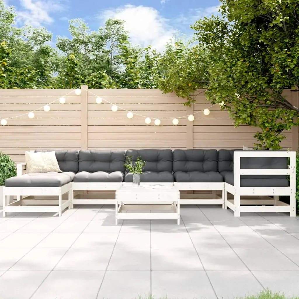 8 Piece Garden Lounge Set with Cushions White Solid Wood 8 Piece Garden Lounge Set with Cushions White Solid Wood