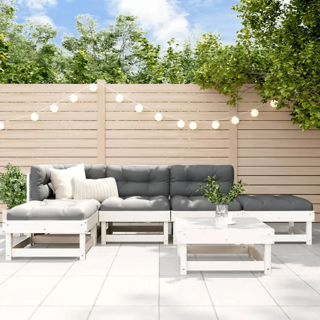 6 Piece Garden Lounge Set with Cushions White Solid Wood 6 Piece Garden Lounge Set with Cushions White Solid Wood