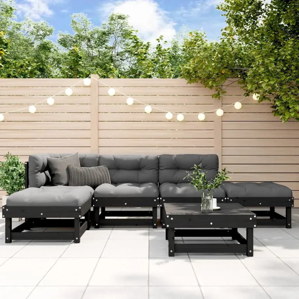 6 Piece Garden Lounge Set with Cushions Black Solid Wood 6 Piece Garden Lounge Set with Cushions Black Solid Wood