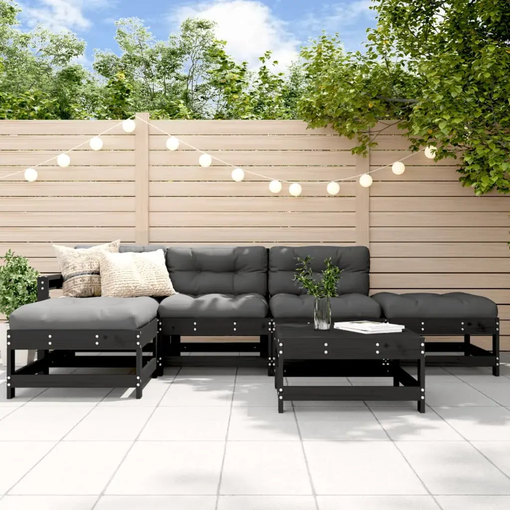 6 Piece Garden Lounge Set with Cushions Black Solid Wood 6 Piece Garden Lounge Set with Cushions Black Solid Wood