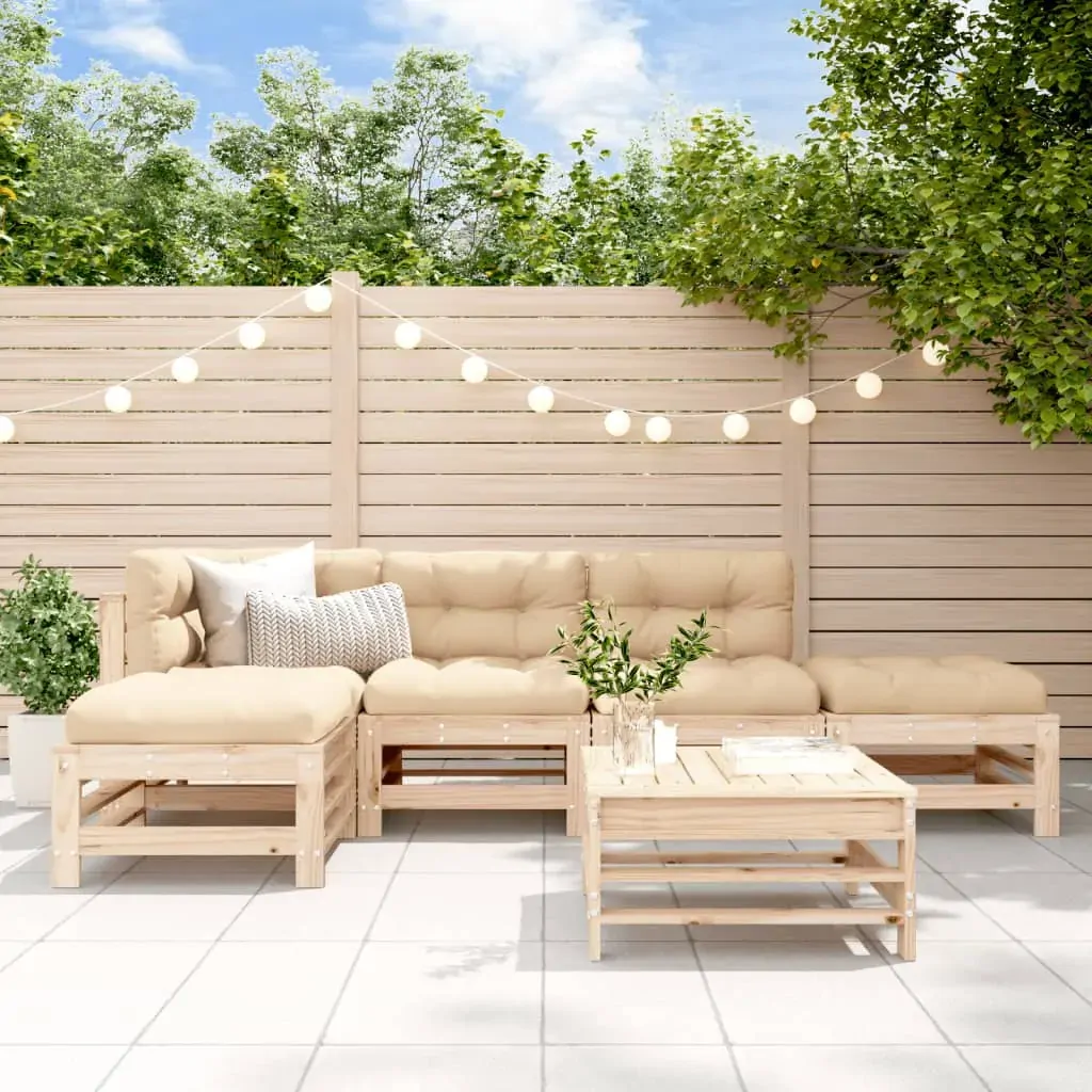 6 Piece Garden Lounge Set with Cushions Solid Wood 6 Piece Garden Lounge Set with Cushions Solid Wood