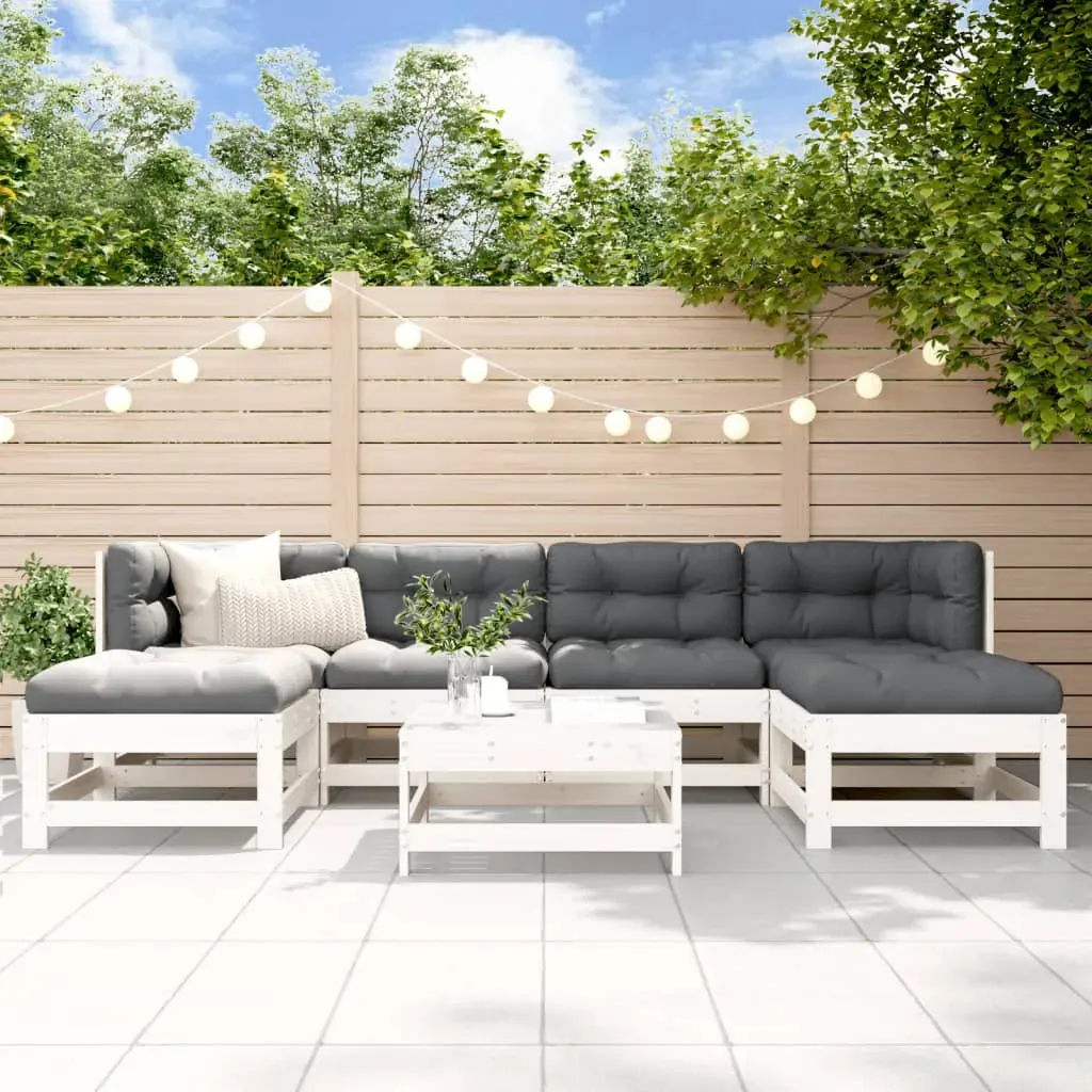 7 Piece Garden Lounge Set with Cushions White Solid Wood 7 Piece Garden Lounge Set with Cushions White Solid Wood
