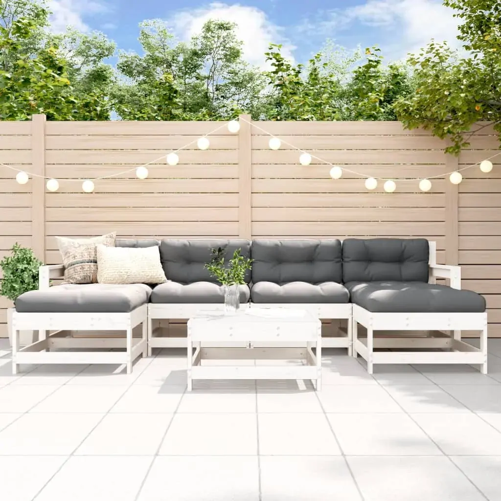 7 Piece Garden Lounge Set with Cushions White Solid Wood 7 Piece Garden Lounge Set with Cushions White Solid Wood