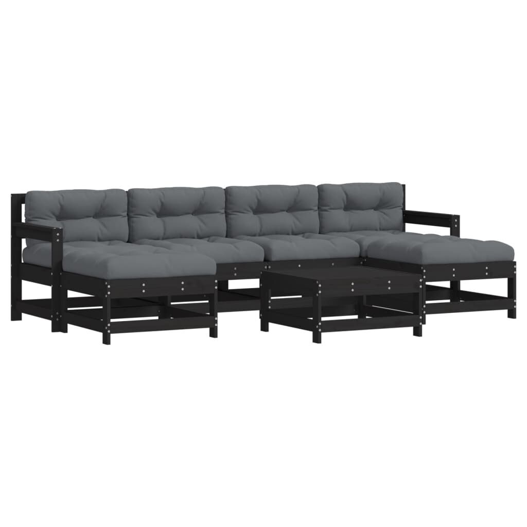 7 Piece Garden Lounge Set with Cushions Black Solid Wood 7 Piece Garden Lounge Set with Cushions Black Solid Wood
