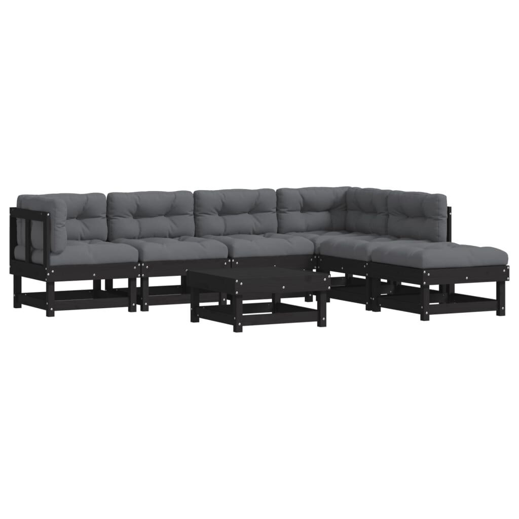 7 Piece Garden Lounge Set with Cushions Black Solid Wood 7 Piece Garden Lounge Set with Cushions Black Solid Wood
