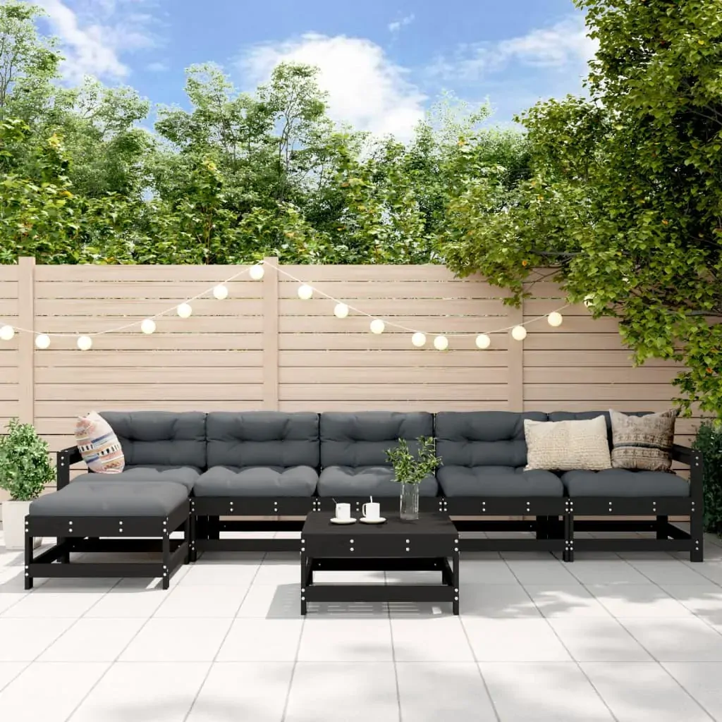 7 Piece Garden Lounge Set with Cushions Black Solid Wood 7 Piece Garden Lounge Set with Cushions Black Solid Wood