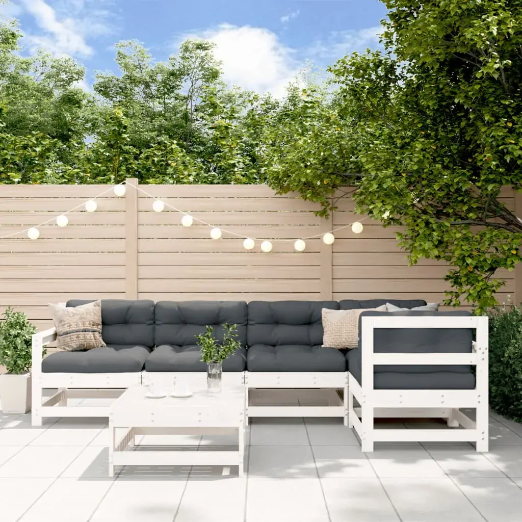 6 Piece Garden Lounge Set with Cushions White Solid Wood 6 Piece Garden Lounge Set with Cushions White Solid Wood