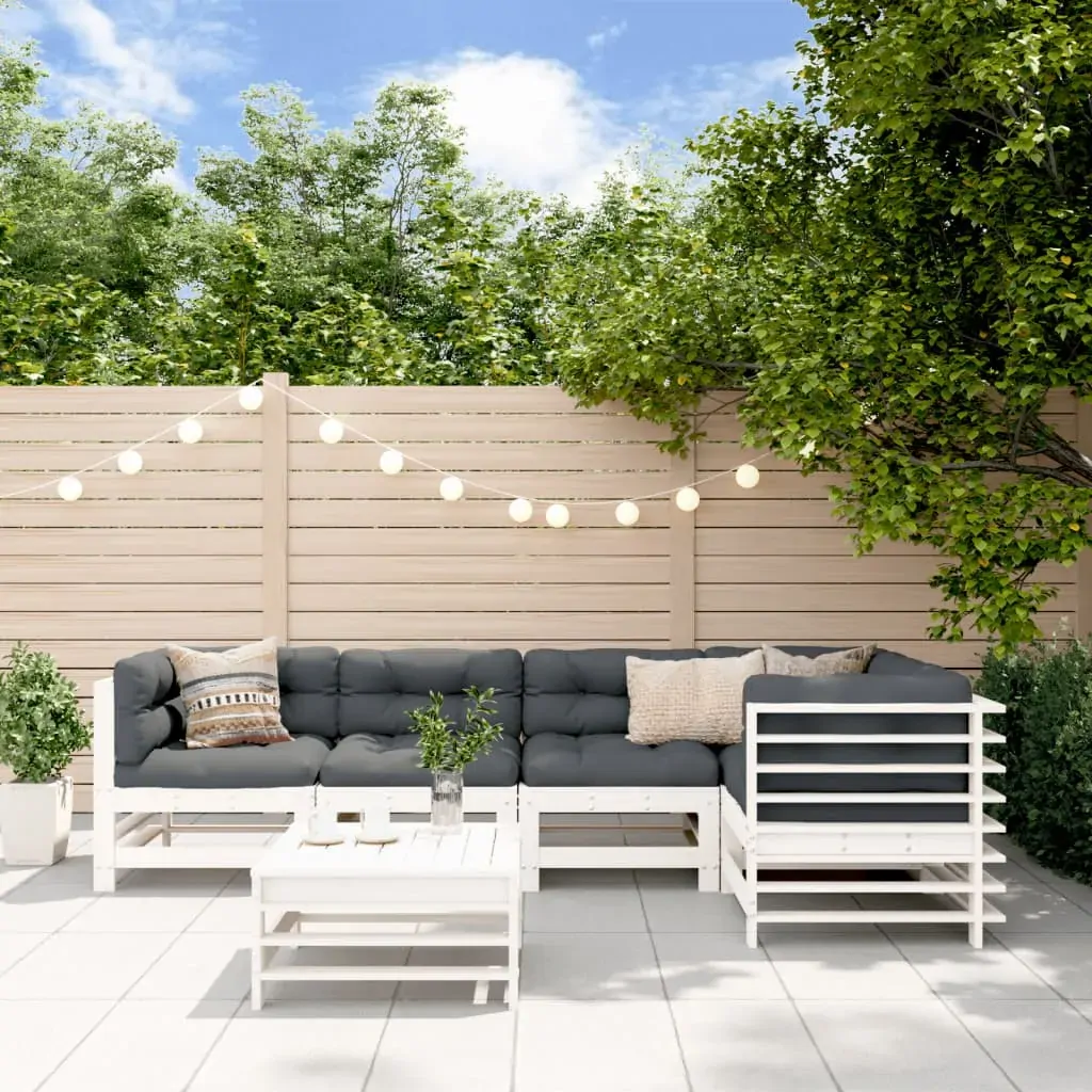 6 Piece Garden Lounge Set with Cushions White Solid Wood 6 Piece Garden Lounge Set with Cushions White Solid Wood