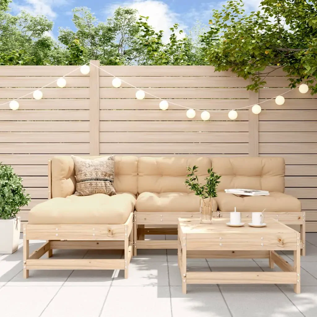5 Piece Garden Lounge Set with Cushions Solid Wood 5 Piece Garden Lounge Set with Cushions Solid Wood