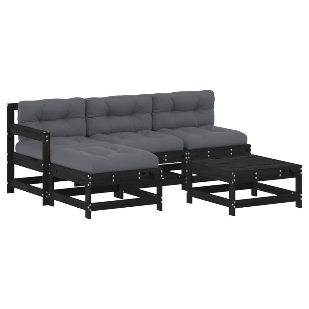 5 Piece Garden Lounge Set with Cushions Black Solid Wood 5 Piece Garden Lounge Set with Cushions Black Solid Wood