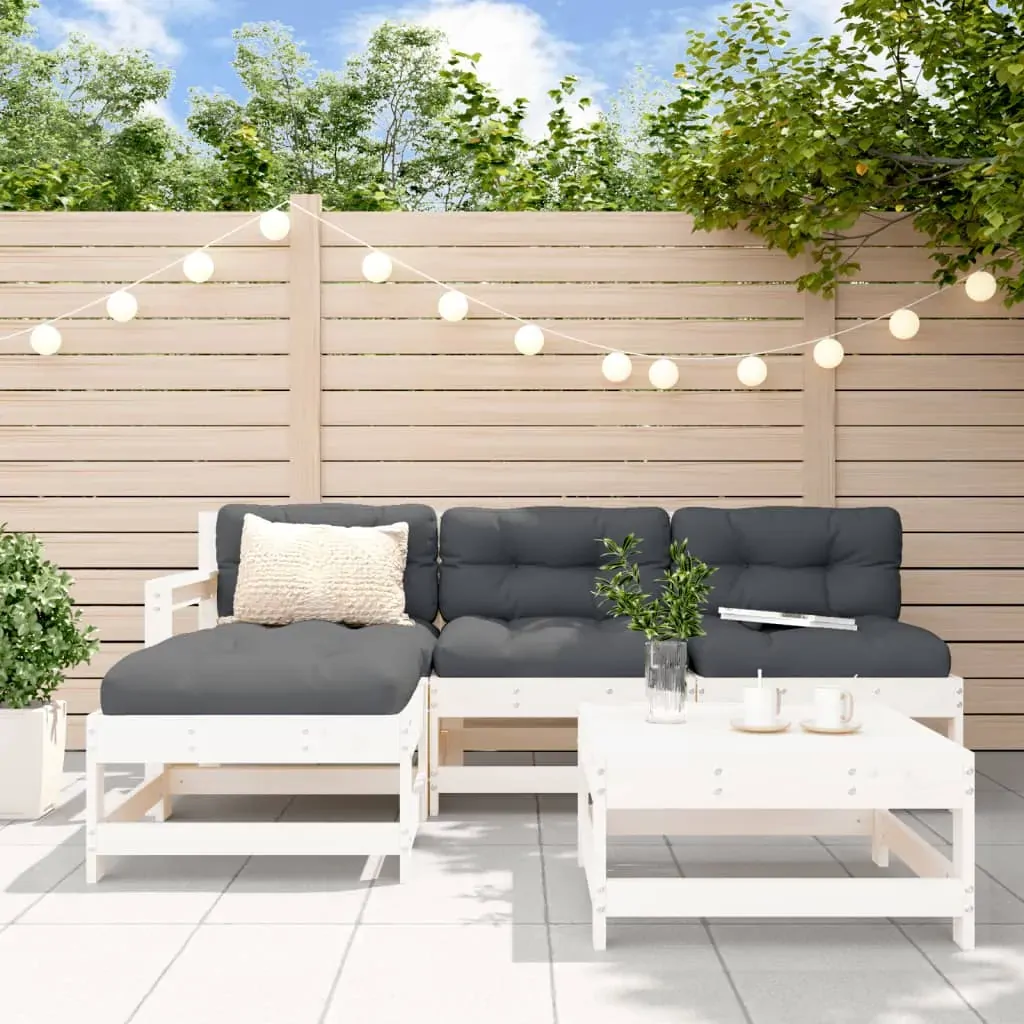 5 Piece Garden Lounge Set with Cushions White Solid Wood 5 Piece Garden Lounge Set with Cushions White Solid Wood