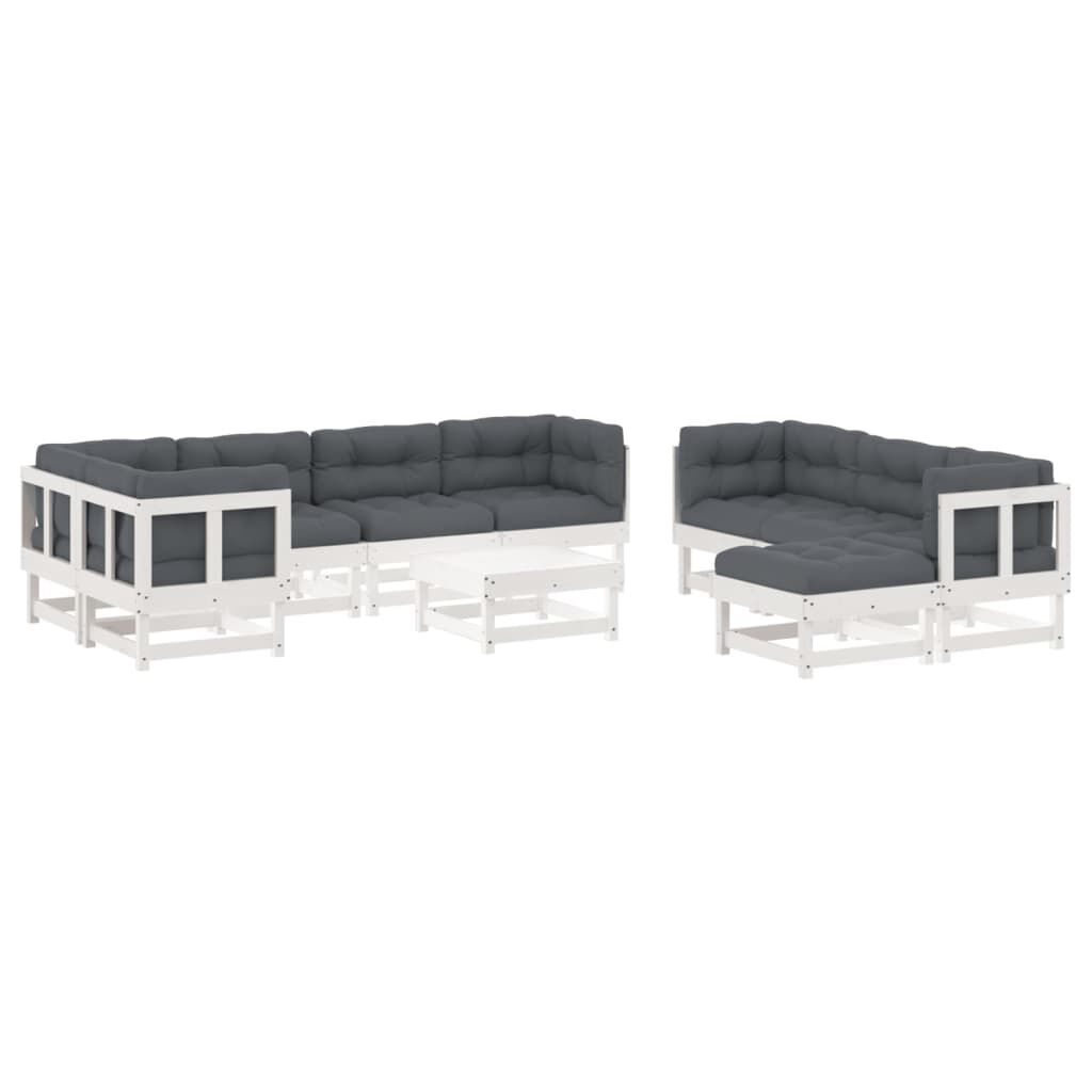 10 Piece Garden Lounge Set with Cushions White Solid Wood 10 Piece Garden Lounge Set with Cushions White Solid Wood