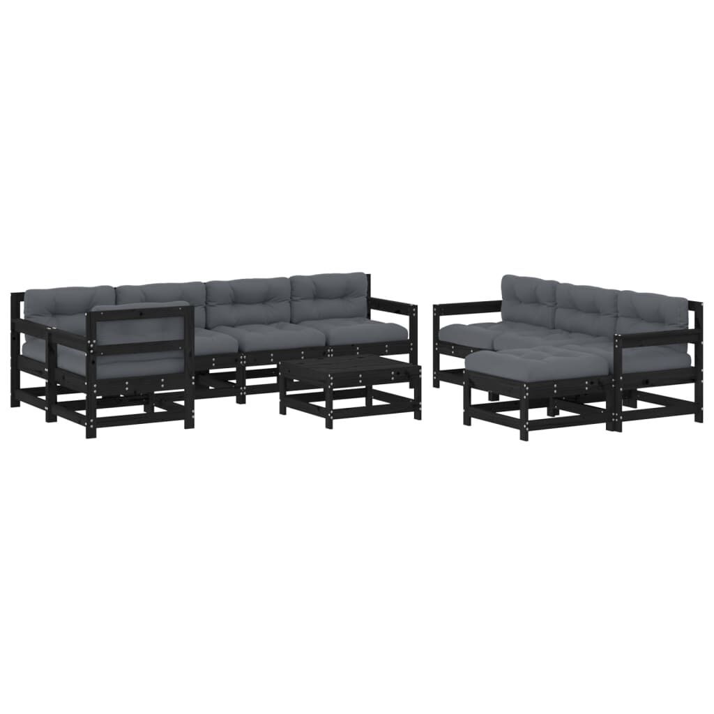 10 Piece Garden Lounge Set with Cushions Black Solid Wood 10 Piece Garden Lounge Set with Cushions Black Solid Wood