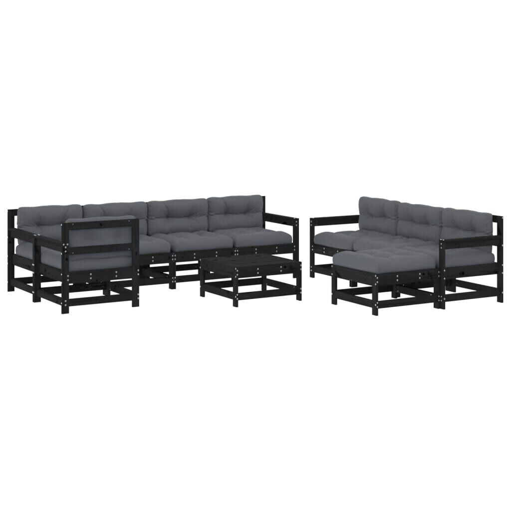 10 Piece Garden Lounge Set with Cushions Black Solid Wood 10 Piece Garden Lounge Set with Cushions Black Solid Wood