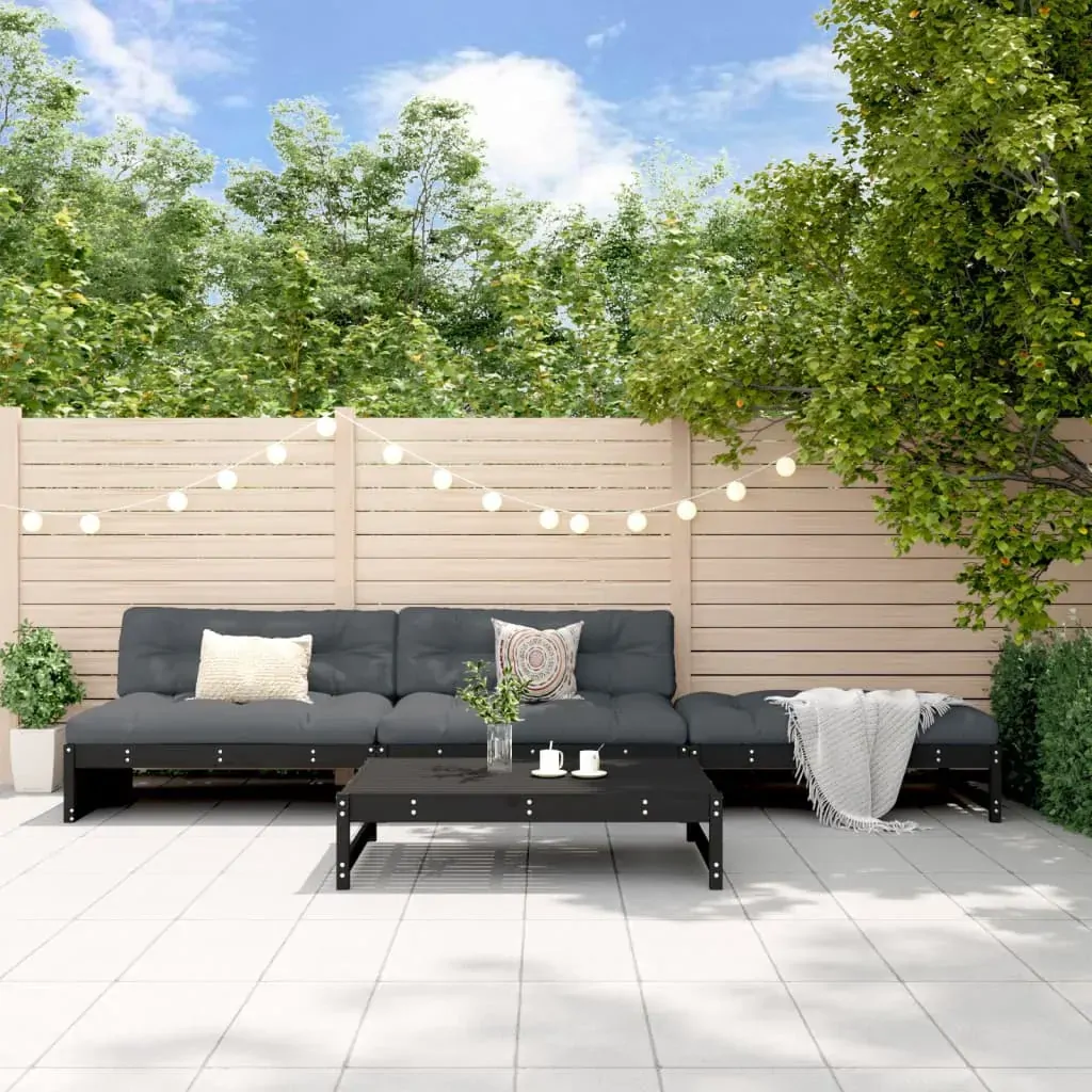 4 Piece Garden Lounge Set with Cushions Black Solid Wood 4 Piece Garden Lounge Set with Cushions Black Solid Wood