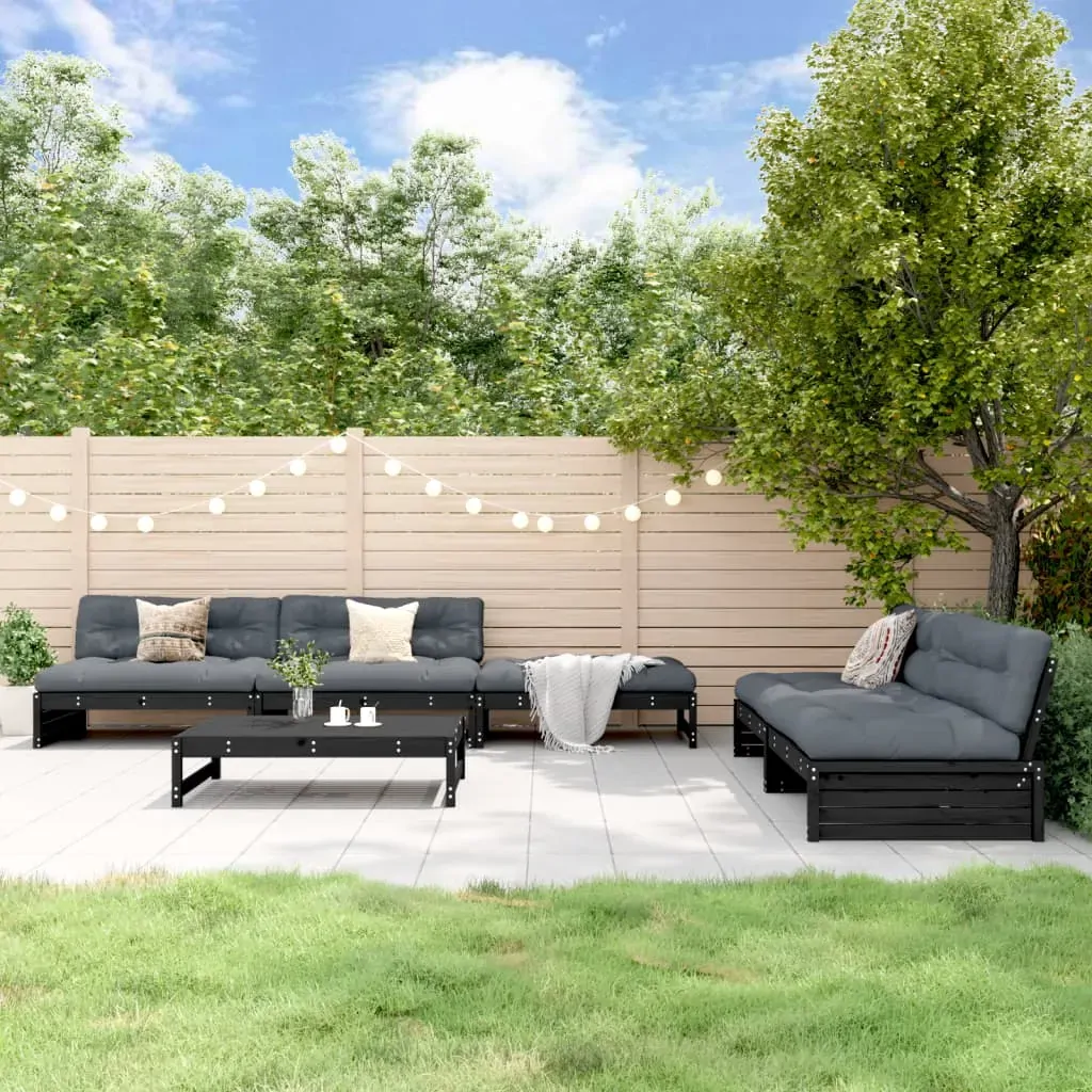 6 Piece Garden Lounge Set with Cushions Black Solid Wood 6 Piece Garden Lounge Set with Cushions Black Solid Wood