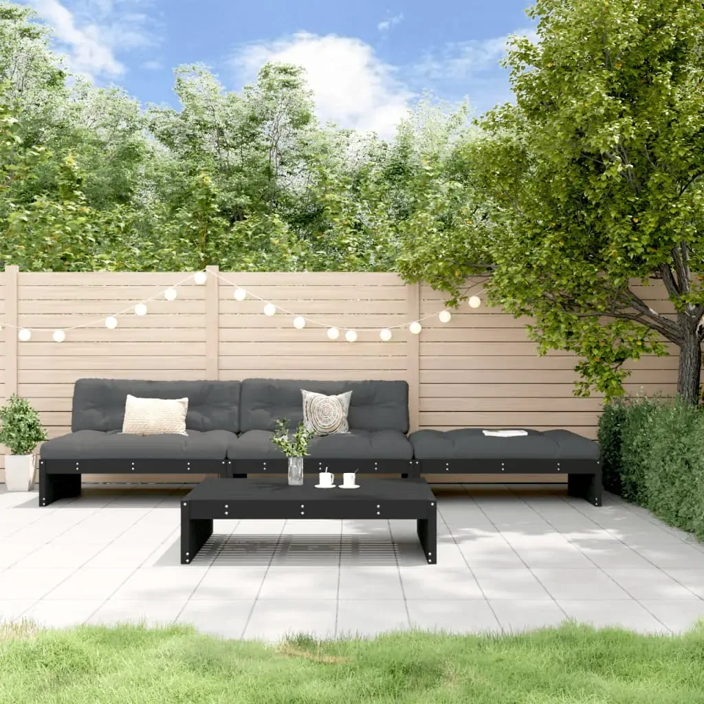 4 Piece Garden Lounge Set with Cushions Black Solid Wood 4 Piece Garden Lounge Set with Cushions Black Solid Wood