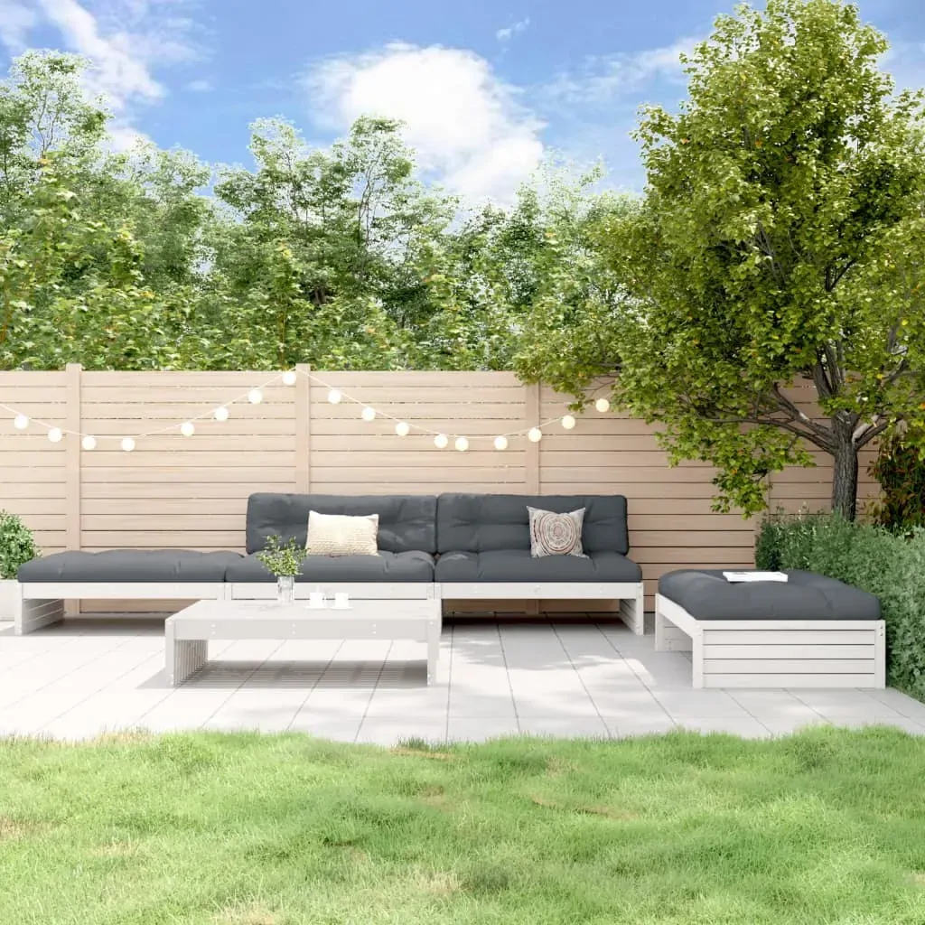 5 Piece Garden Lounge Set with Cushions White Solid Wood 5 Piece Garden Lounge Set with Cushions White Solid Wood