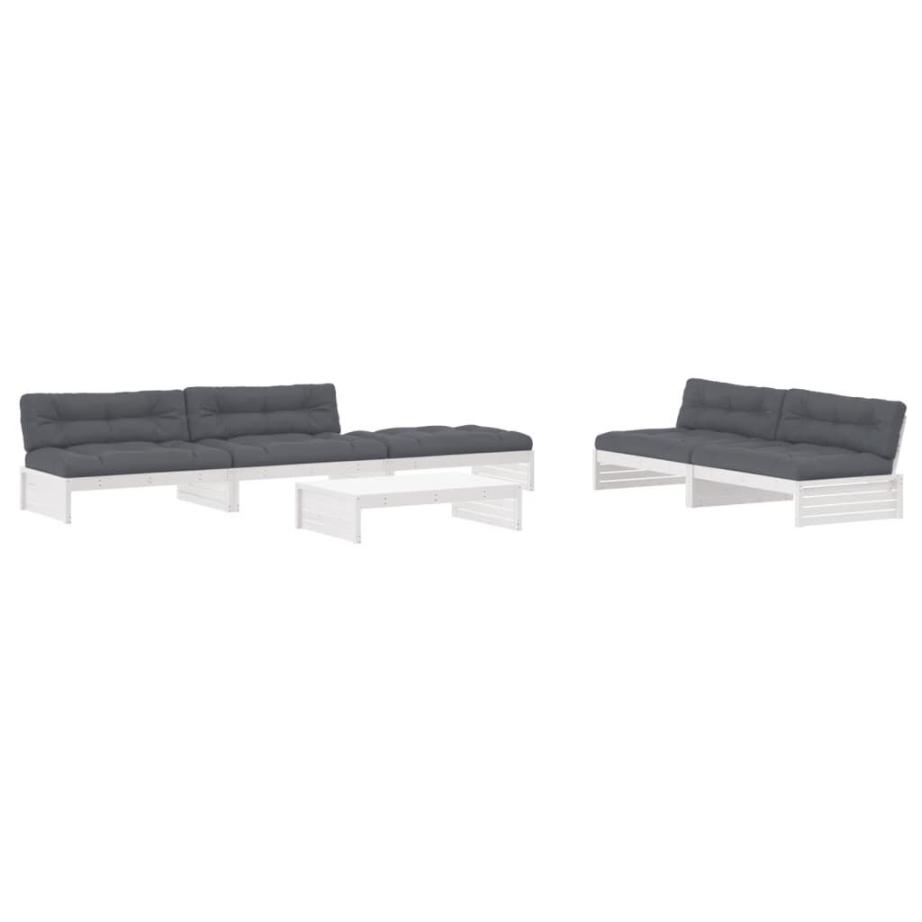 6 Piece Garden Lounge Set with Cushions White Solid Wood 6 Piece Garden Lounge Set with Cushions White Solid Wood