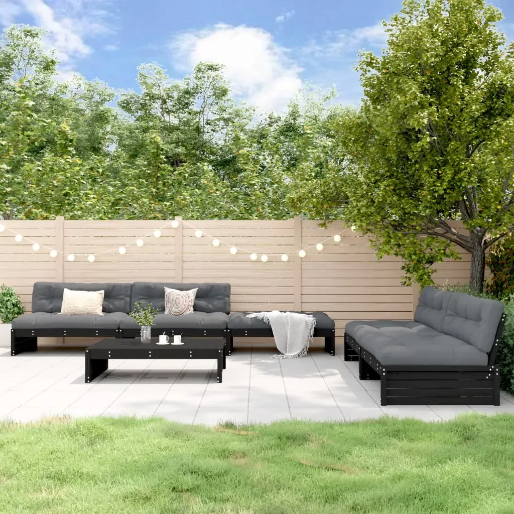 6 Piece Garden Lounge Set with Cushions Black Solid Wood 6 Piece Garden Lounge Set with Cushions Black Solid Wood