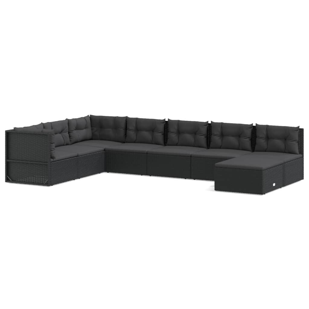 8 Piece Garden Lounge Set with Cushions Black Poly Rattan 8 Piece Garden Lounge Set with Cushions Black Poly Rattan