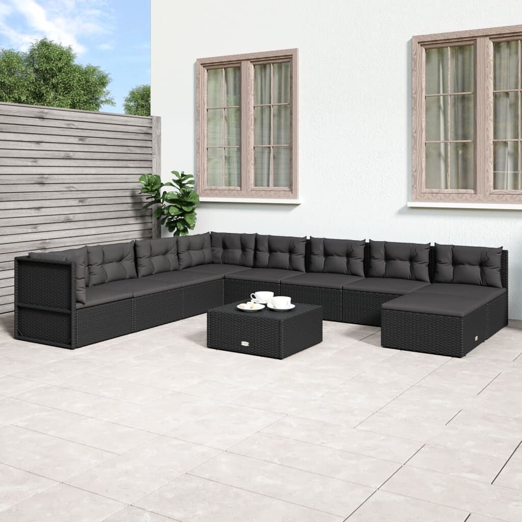 9 Piece Garden Lounge Set with Cushions Black Poly Rattan 9 Piece Garden Lounge Set with Cushions Black Poly Rattan