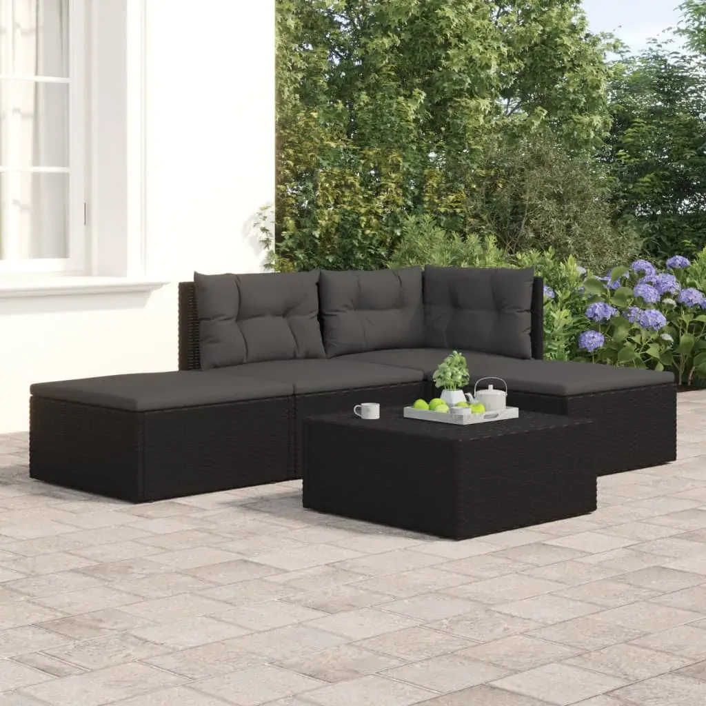 4 Piece Garden Lounge Set with Cushions Black Poly Rattan 4 Piece Garden Lounge Set with Cushions Black Poly Rattan