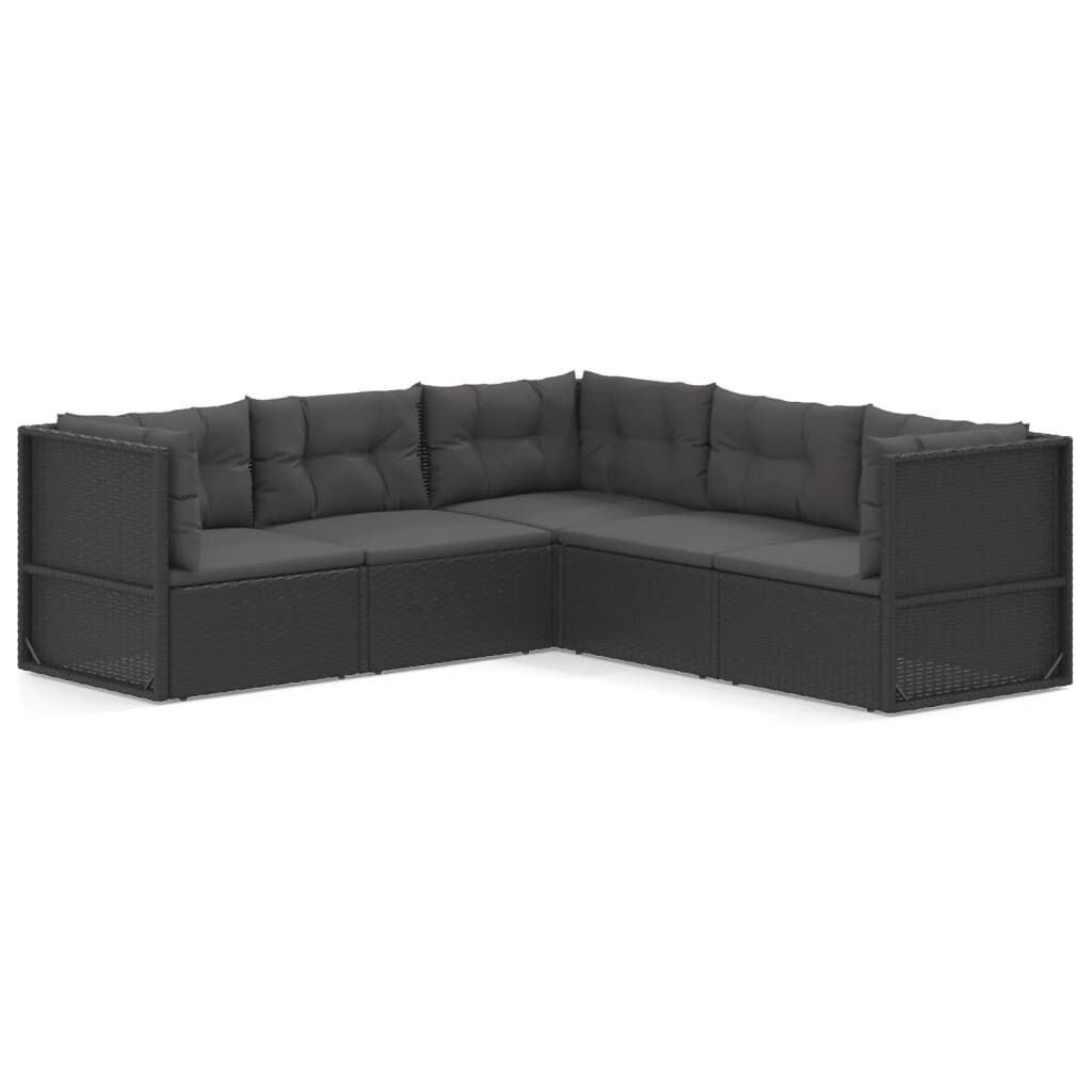 5 Piece Garden Lounge Set with Cushions Black Poly Rattan 5 Piece Garden Lounge Set with Cushions Black Poly Rattan