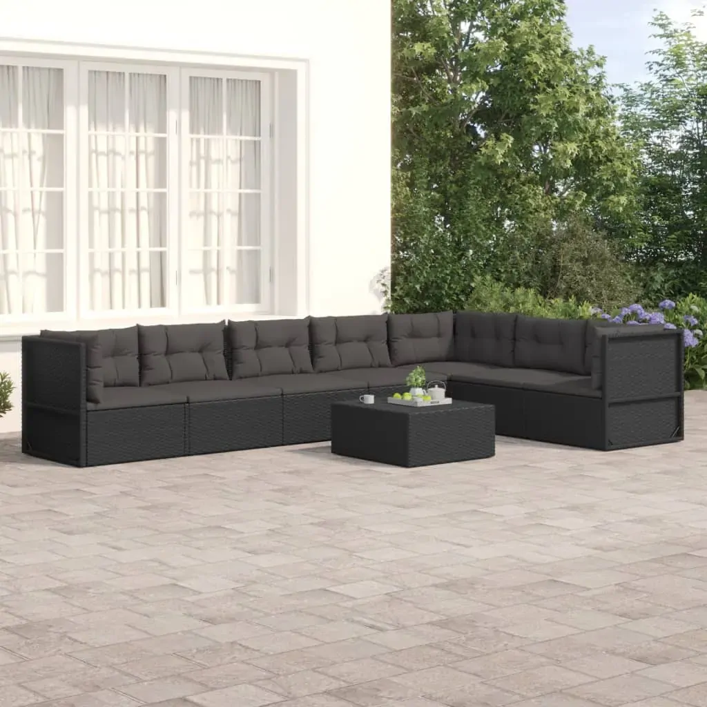 7 Piece Garden Lounge Set with Cushions Black Poly Rattan 7 Piece Garden Lounge Set with Cushions Black Poly Rattan