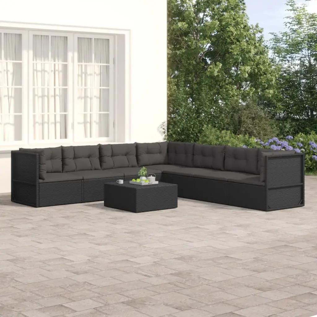 7 Piece Garden Lounge Set with Cushions Black Poly Rattan 7 Piece Garden Lounge Set with Cushions Black Poly Rattan