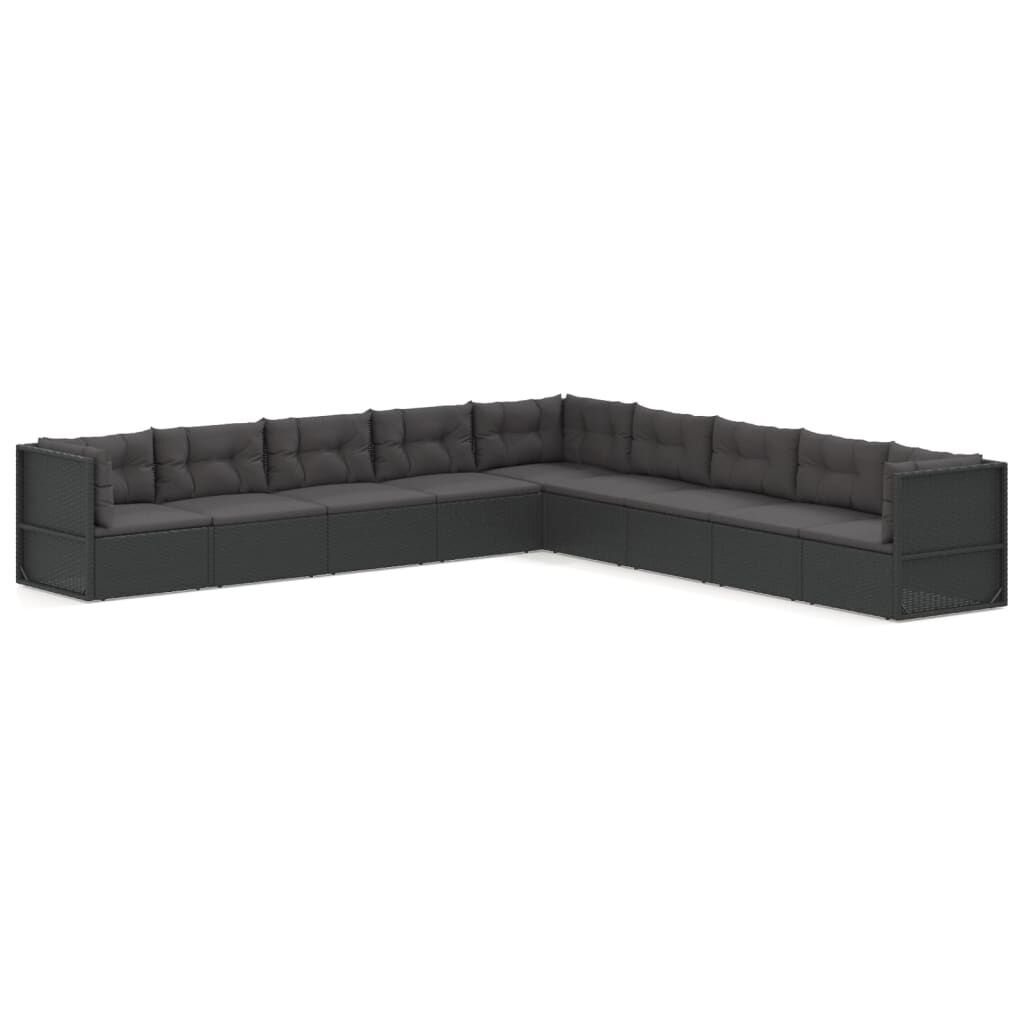9 Piece Garden Lounge Set with Cushions Black Poly Rattan 9 Piece Garden Lounge Set with Cushions Black Poly Rattan