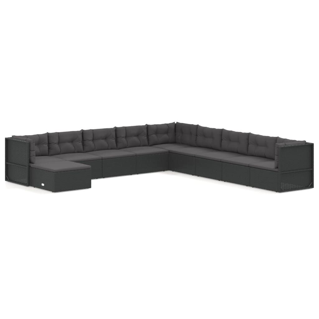 10 Piece Garden Lounge Set with Cushions Black Poly Rattan 10 Piece Garden Lounge Set with Cushions Black Poly Rattan