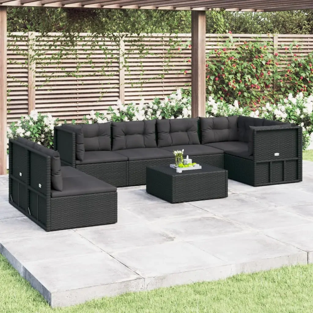 7 Piece Garden Lounge Set with Cushions Black Poly Rattan 7 Piece Garden Lounge Set with Cushions Black Poly Rattan