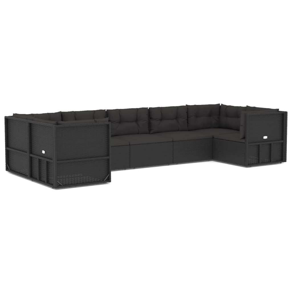 7 Piece Outdoor Sofa Set with Cushions Black Poly Rattan 7 Piece Outdoor Sofa Set with Cushions Black Poly Rattan