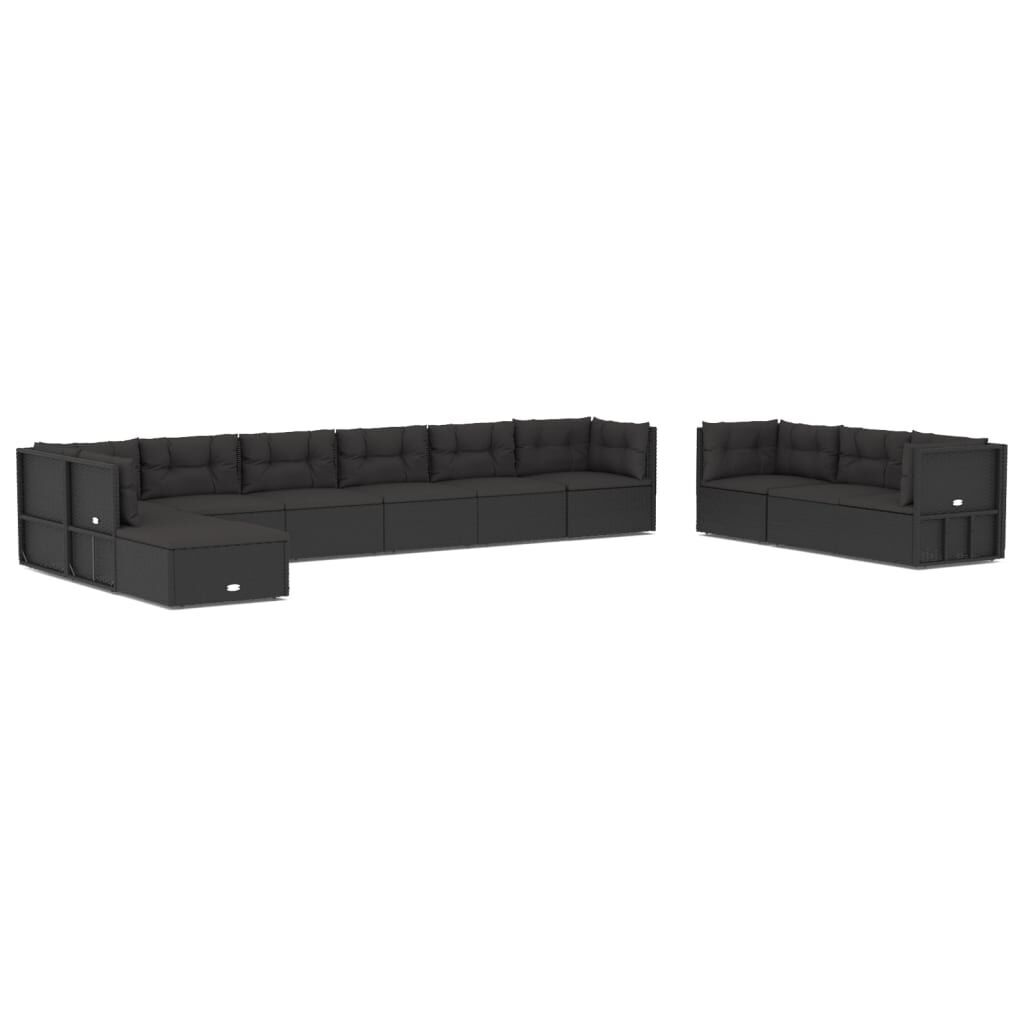 11 Piece Outdoor Sofa Set with Cushions Black Poly Rattan 11 Piece Outdoor Sofa Set with Cushions Black Poly Rattan