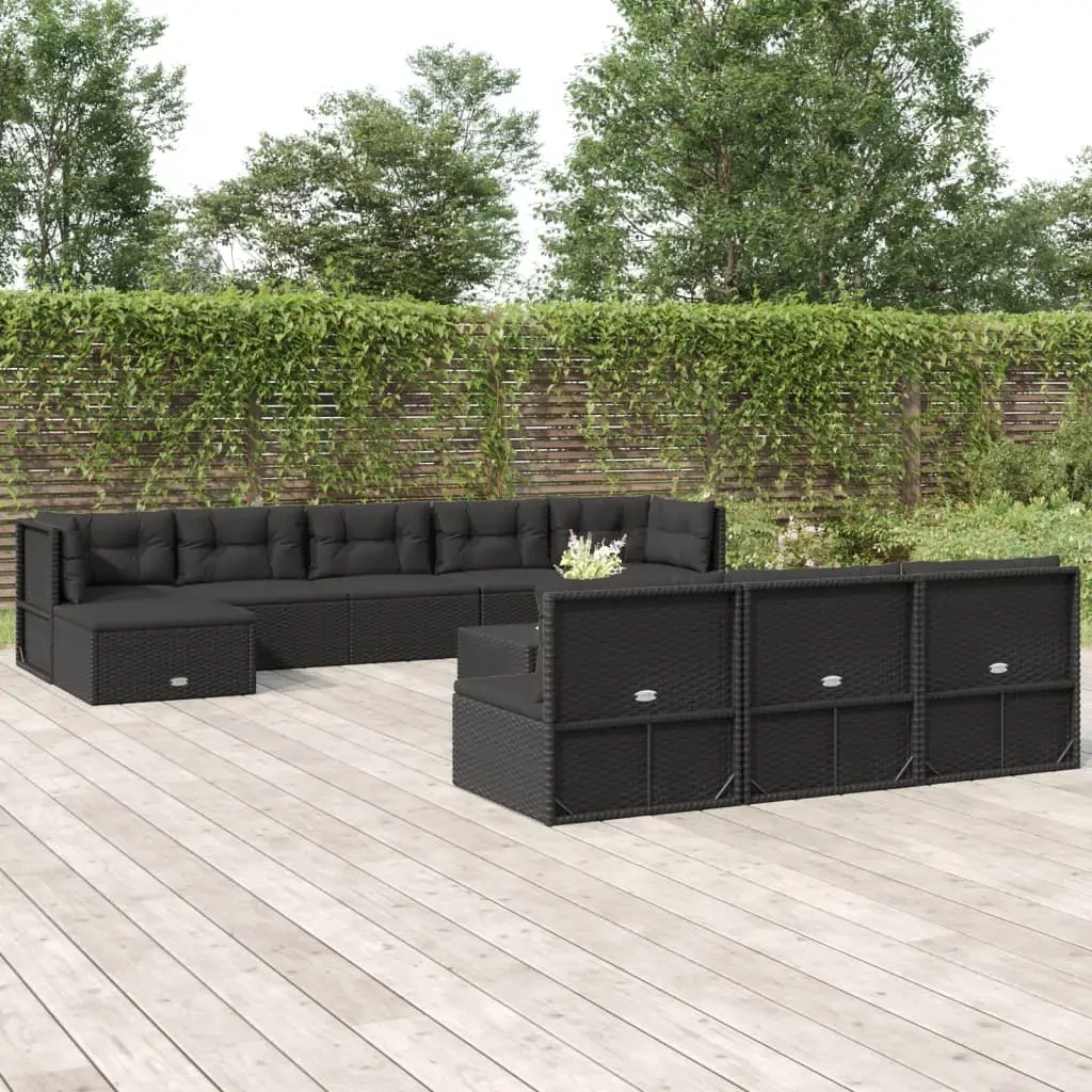 11 Piece Outdoor Sofa Set with Cushions Black Poly Rattan 11 Piece Outdoor Sofa Set with Cushions Black Poly Rattan