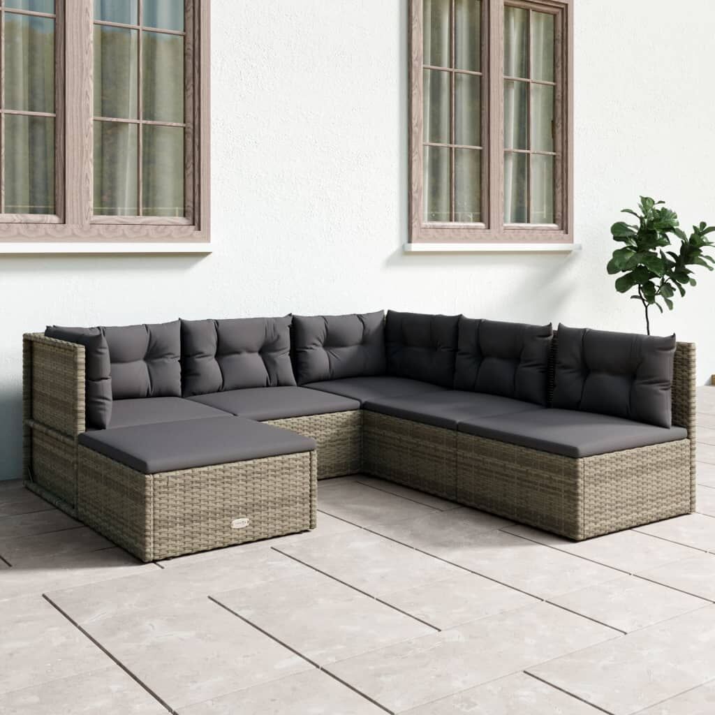 6 Piece Garden Lounge Set with Cushions Grey Poly Rattan 6 Piece Garden Lounge Set with Cushions Grey Poly Rattan