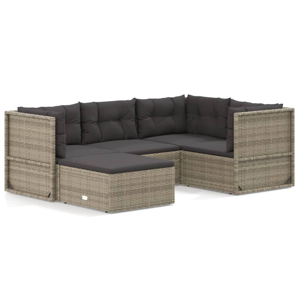 5 Piece Garden Lounge Set with Cushions Grey Poly Rattan 5 Piece Garden Lounge Set with Cushions Grey Poly Rattan