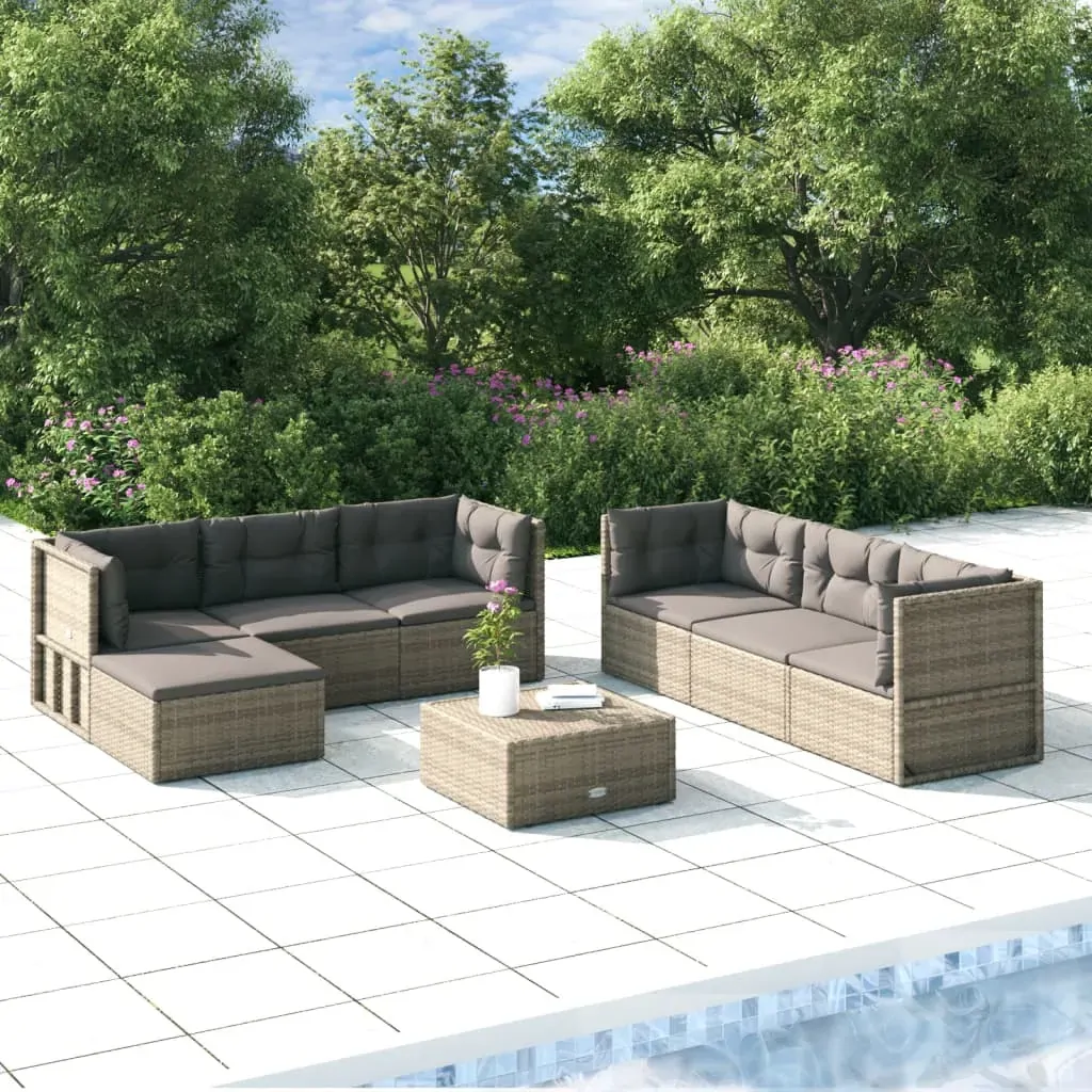 7 Piece Garden Lounge Set with Cushions Grey Poly Rattan 7 Piece Garden Lounge Set with Cushions Grey Poly Rattan