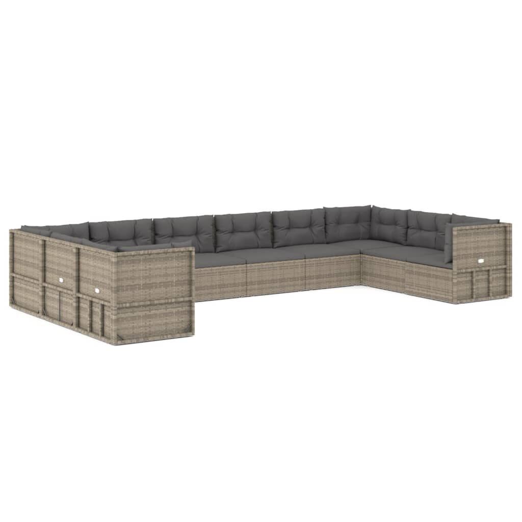 10 Piece Garden Lounge Set with Cushions Grey Poly Rattan 10 Piece Garden Lounge Set with Cushions Grey Poly Rattan