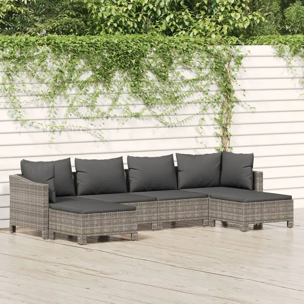 6 Piece Garden Lounge Set with Cushions Grey Poly Rattan 6 Piece Garden Lounge Set with Cushions Grey Poly Rattan