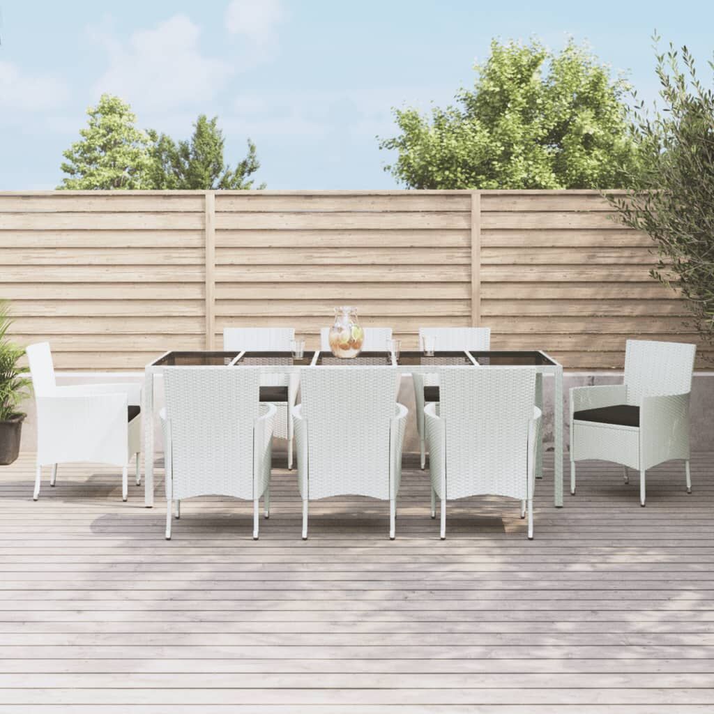 9 Piece Garden Dining Set with Cushions White Poly Rattan 9 Piece Garden Dining Set with Cushions White Poly Rattan