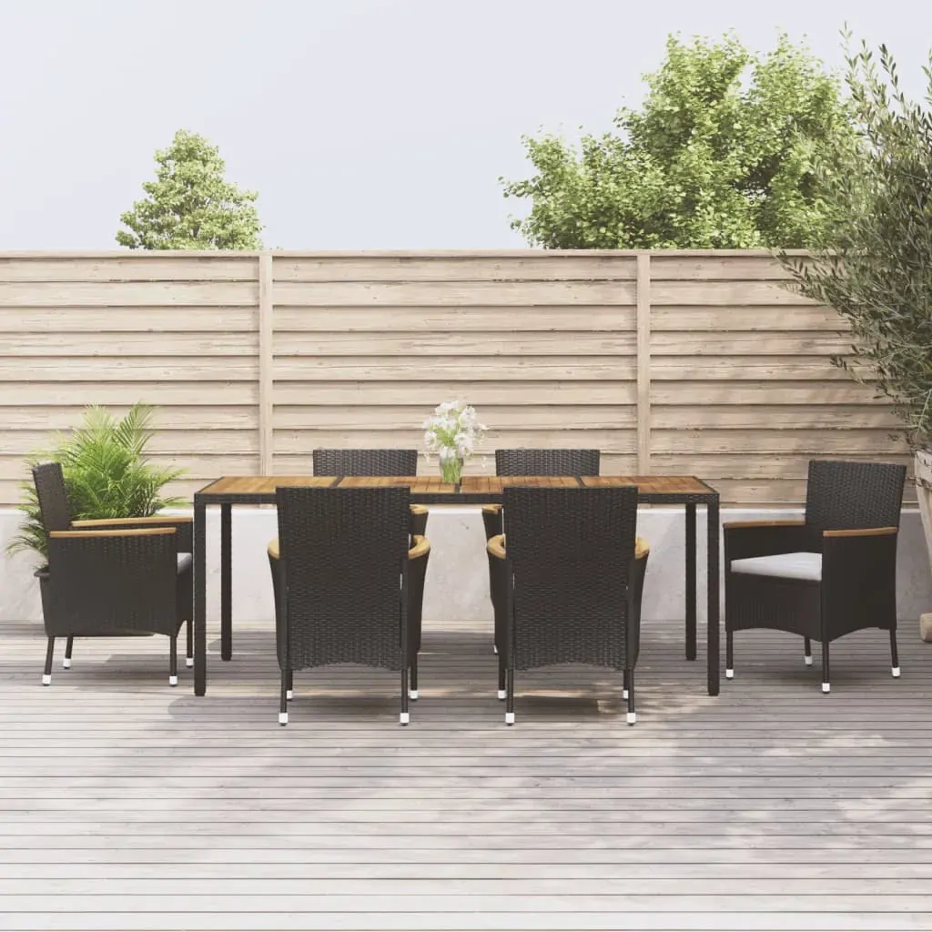 7 Piece Garden Dining Set with Cushions Black Poly Rattan 7 Piece Garden Dining Set with Cushions Black Poly Rattan