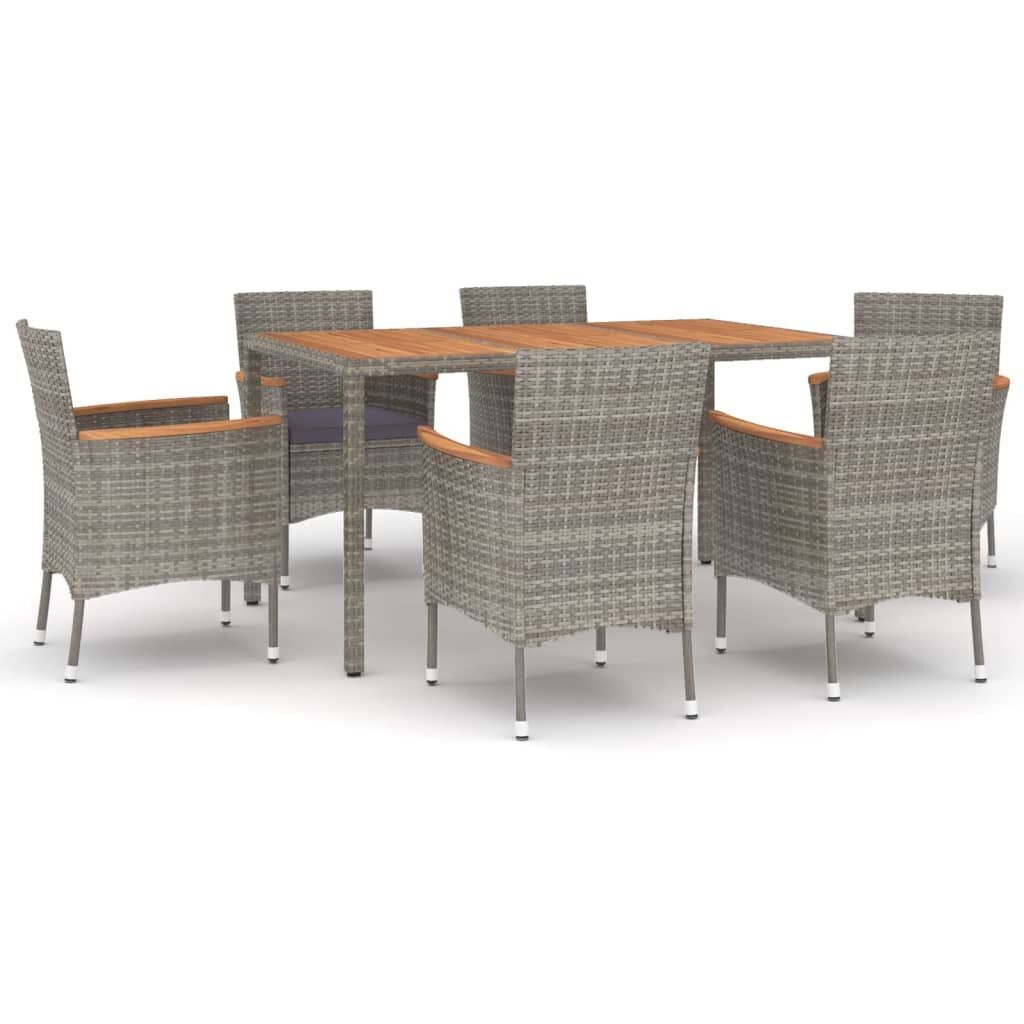 7 Piece Garden Dining Set with Cushions Grey Poly Rattan 7 Piece Garden Dining Set with Cushions Grey Poly Rattan