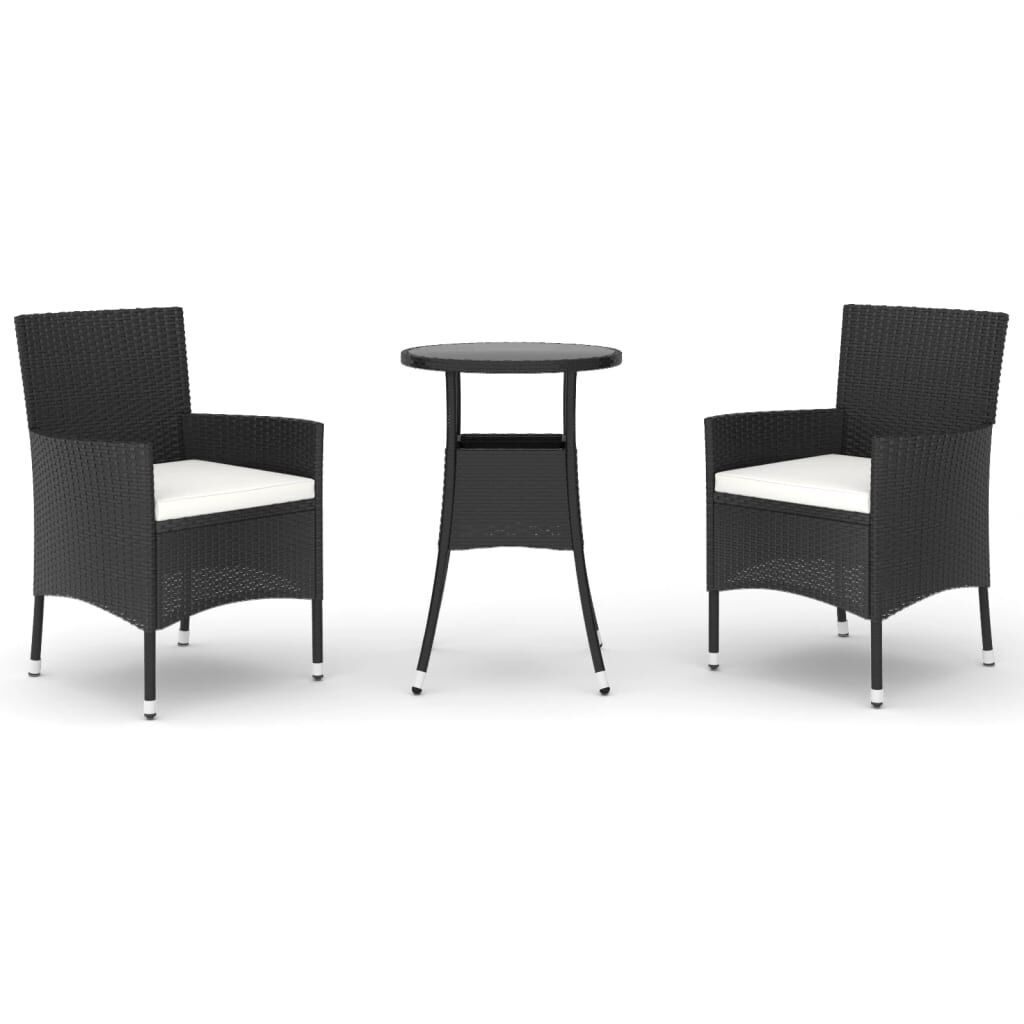 3 Piece Garden Bistro Set with Cushions Black Poly Rattan 3 Piece Garden Bistro Set with Cushions Black Poly Rattan
